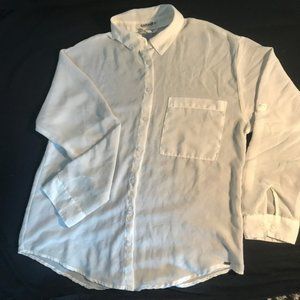 Garage l/s buttondown cream sheer top Med